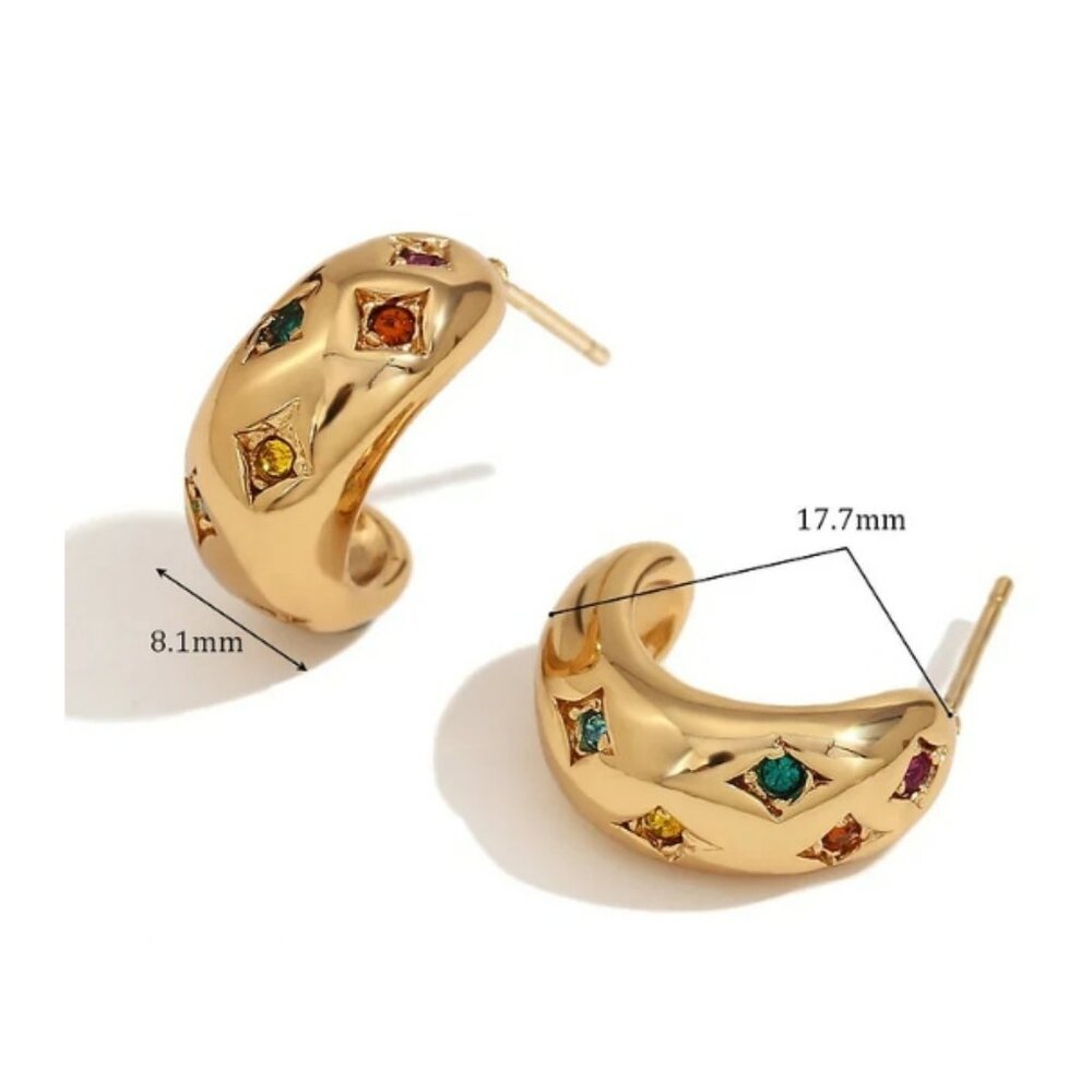 #320 Multi-Color Stone Gold Earrings
